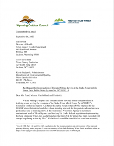 Request for Investigation of Elevated Nitrate Levels at the Snake River Mobile Home Park, Public Water System No. WY5600214